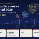 Busan Fireworks Festival 2026 at a glance: Saturday 7 November at Gwangalli Beach, paid R seats 100,000 won and S seats 70,000 won, Busan Metro Line 2 to Gwangan or Geumnyeonsan, and free viewing on the sand